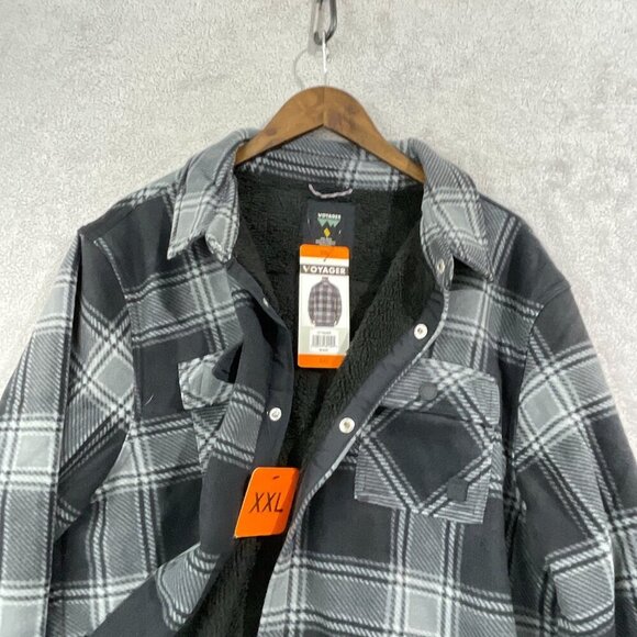 NEW Voyager Mens XXL Black & Gray Plaid Sherpa-Lined Shacket Polyester H1117 - Picture 8 of 9